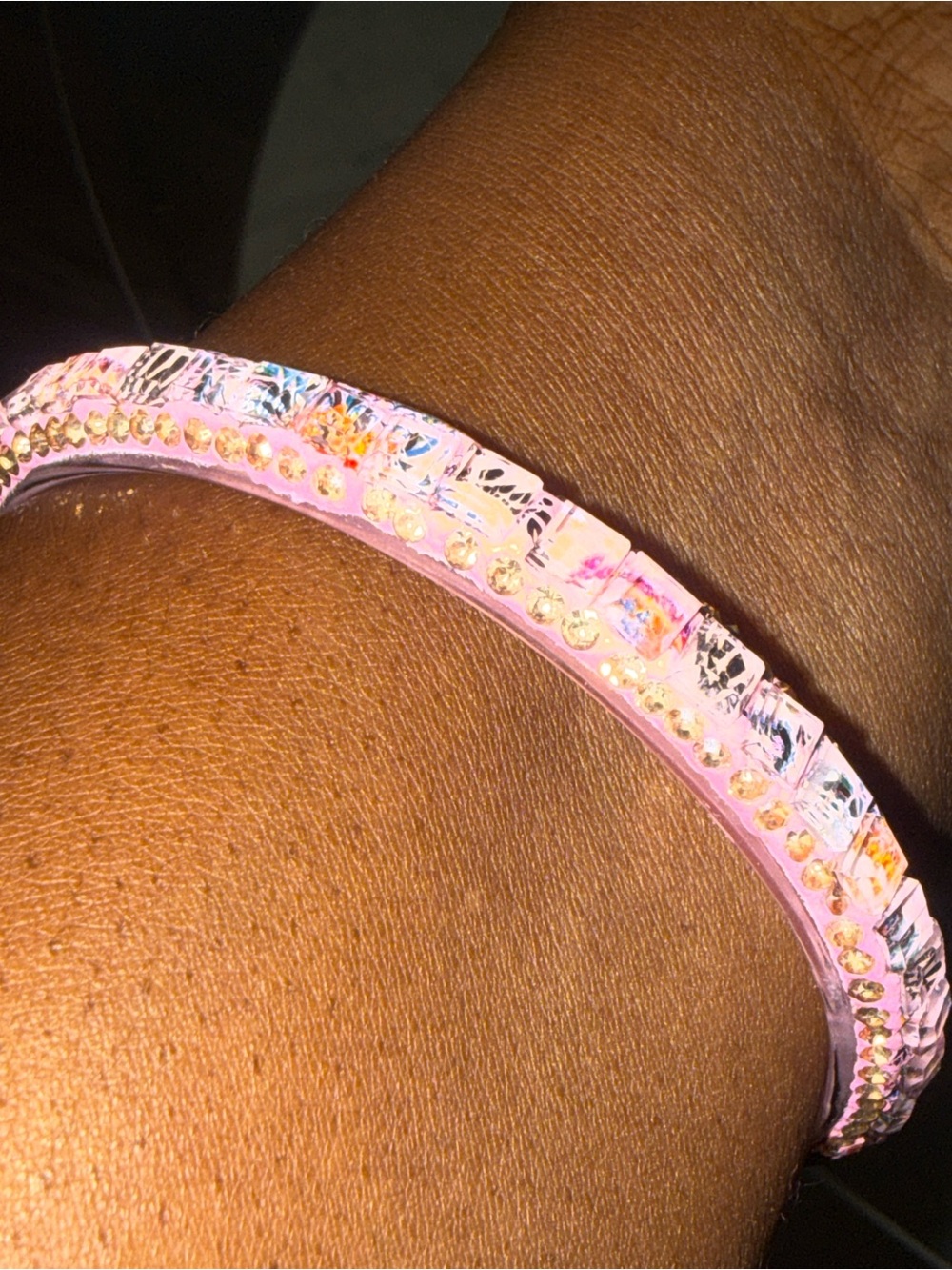 Pink Rhinestone Bangle Bracelet - Picture 9 of 13